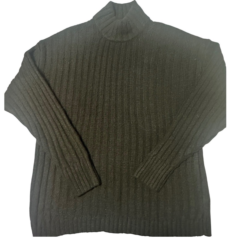 Time and Tru Womens Black Ribbed Mock Neck Sweater Medium 8-10 Drop Shoulder